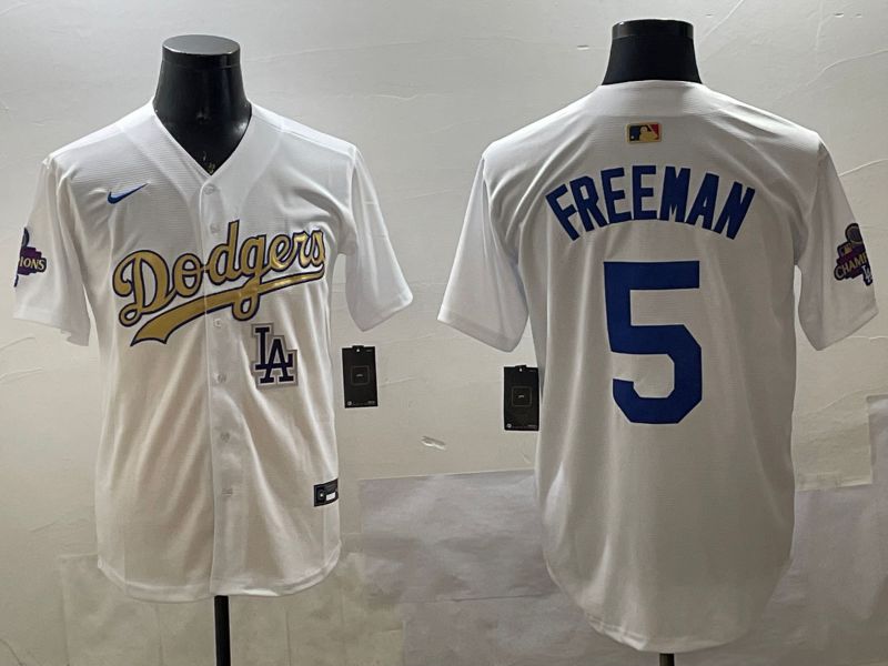 Men Los Angeles Dodgers #5 Freeman White Champion gold character 2025 Nike MLB Jersey style 33118->los angeles dodgers->MLB Jersey